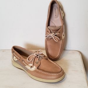 Sperry 9.5 bluefish linen oat leather boat shoes